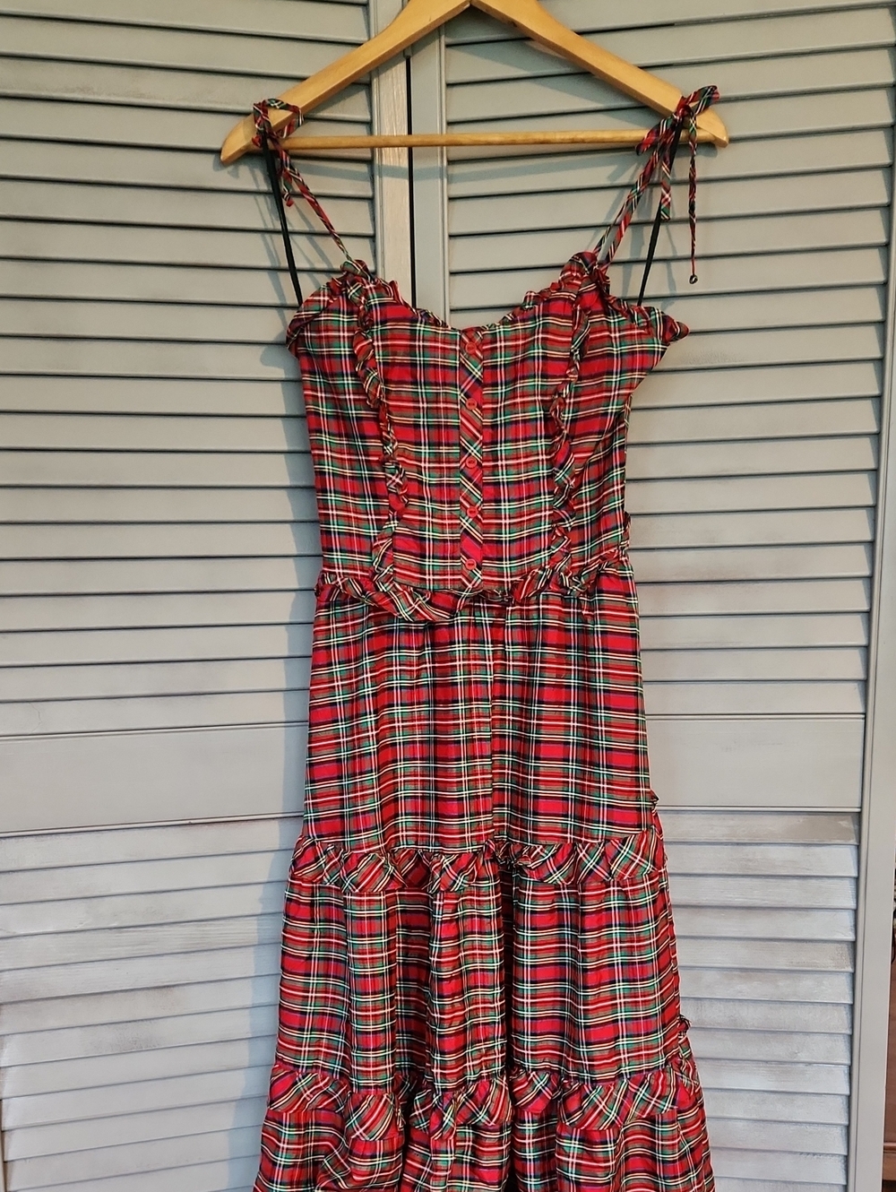 Vintage Candi Jones California Speghetti Strap Ruffle Plaid Dress Retro 70s 80s